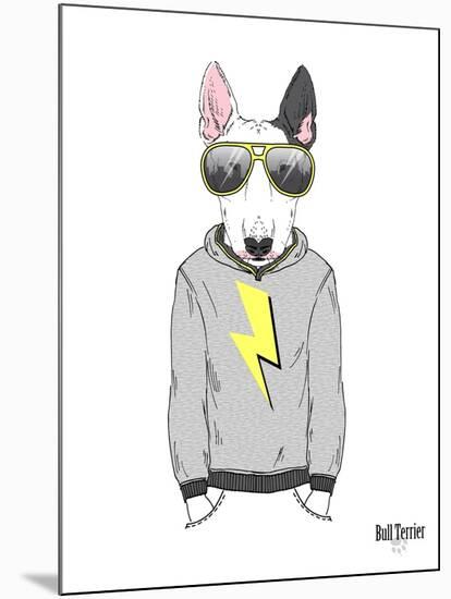 Bull Terrier in City Style-Olga Angellos-Mounted Art Print