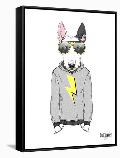 Bull Terrier in City Style-Olga Angellos-Framed Stretched Canvas