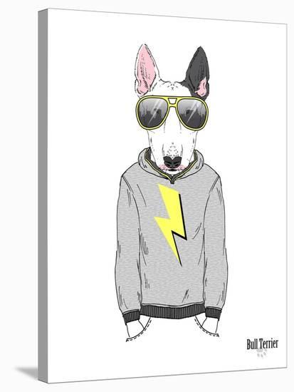 Bull Terrier in City Style-Olga Angellos-Stretched Canvas