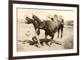 Bull Throwing Rodeo Rider-null-Framed Art Print