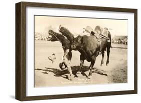 Bull Throwing Rodeo Rider-null-Framed Art Print