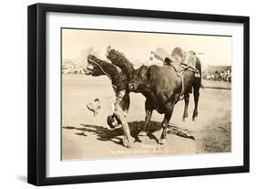 Bull Throwing Rodeo Rider-null-Framed Art Print