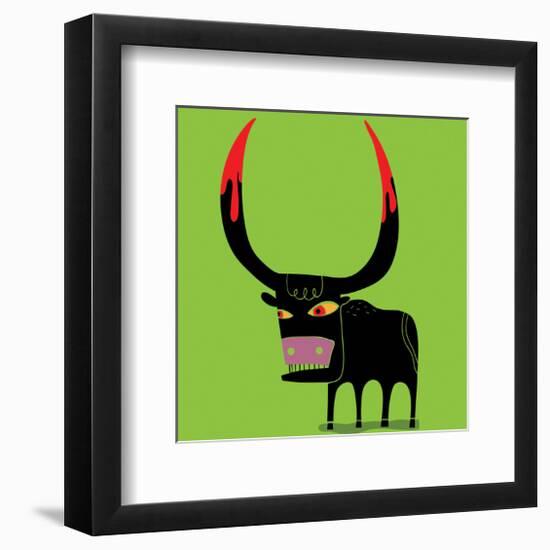 Bull With Blooded Horns-null-Framed Art Print