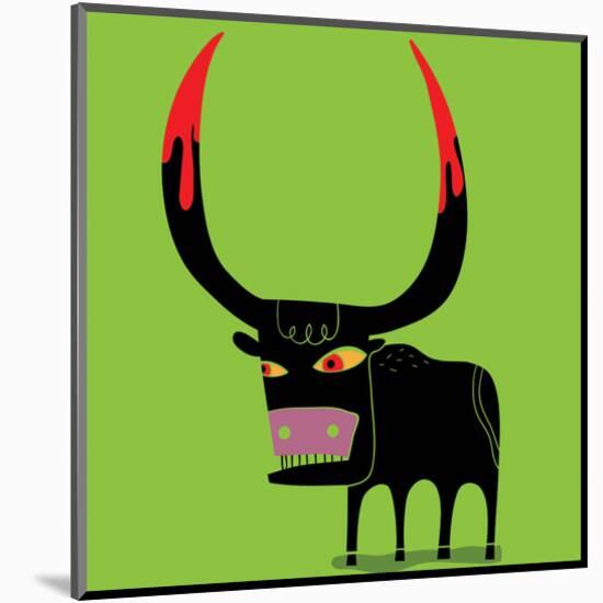 Bull With Blooded Horns-null-Mounted Art Print