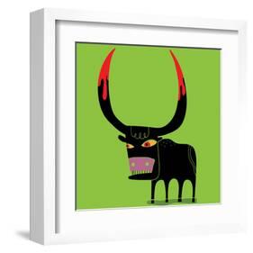 Bull With Blooded Horns-null-Framed Art Print