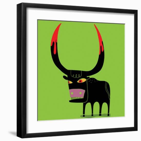 Bull With Blooded Horns-null-Framed Art Print
