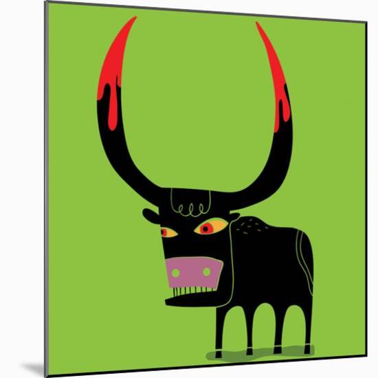 Bull With Blooded Horns-null-Mounted Art Print