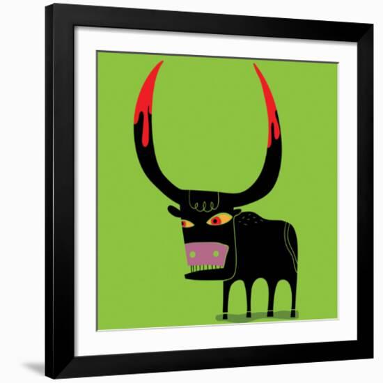 Bull With Blooded Horns-null-Framed Art Print