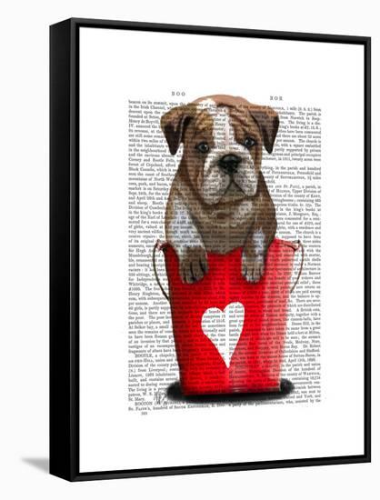 Bulldog Bucket of Love Red-Fab Funky-Framed Stretched Canvas