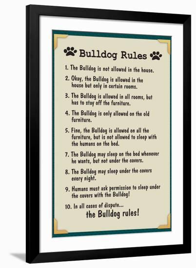 Bulldog House Rules Humor-null-Framed Art Print