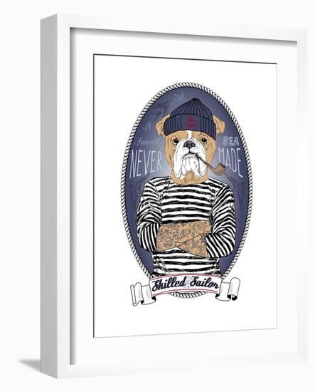 Bulldog Sailor with Tattoo-Olga Angellos-Framed Art Print