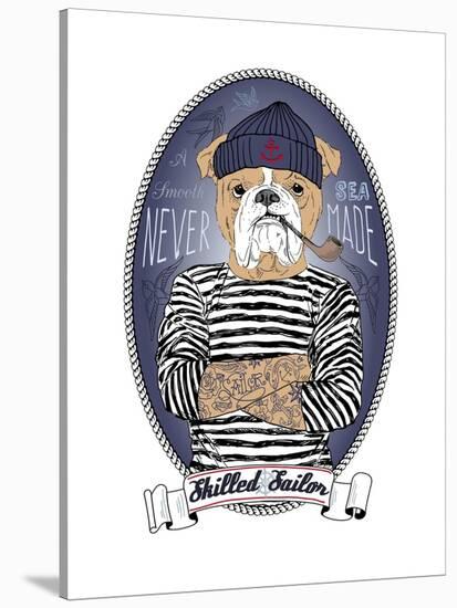 Bulldog Sailor with Tattoo-Olga Angellos-Stretched Canvas