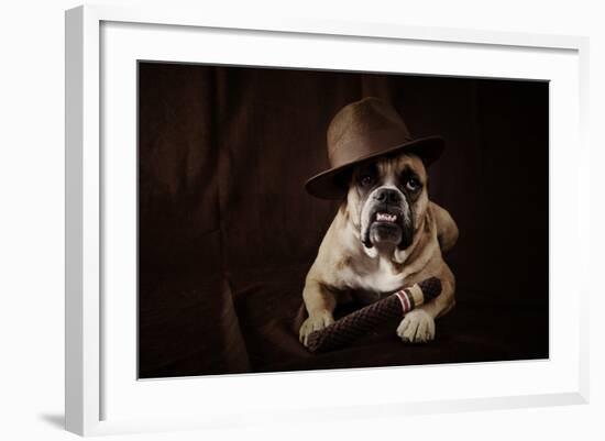 Bulldog With Hat And Cigar-feeferlump-Framed Photographic Print