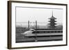 Bullet Train Running past Pagodas-null-Framed Photographic Print