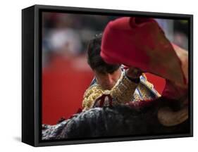 Bullfighte Performs During a Bullfight at the Monumental Bullring in Barcelona-null-Framed Stretched Canvas