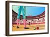 Bullfighter versus Angry Bull in Arena-Nikola Knezevic-Framed Art Print