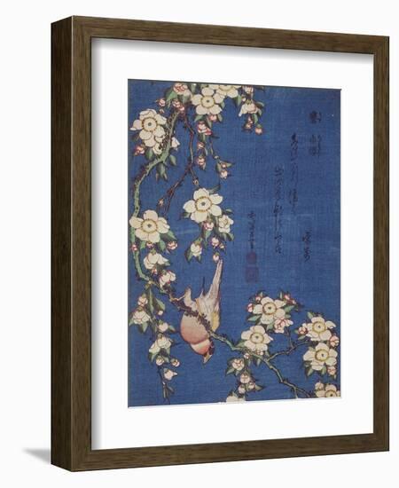 Bullfinch and weeping cherry-tree, pub. c.1834-Katsushika Hokusai-Framed Giclee Print