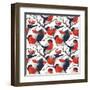 Bullfinch Bird Winter Illustration Seamless Pattern-DoubleBubble-Framed Art Print