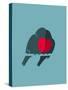 Bullfinch Birds Heart Love Couple Sitting on Twig. Birds Couple in Love Illustration. Raster Varian-Popmarleo-Stretched Canvas