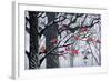 Bullfinches on Trees in Winter City-Milovelen-Framed Art Print