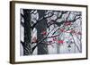 Bullfinches on Trees in Winter City-Milovelen-Framed Art Print
