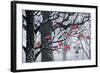 Bullfinches on Trees in Winter City-Milovelen-Framed Art Print