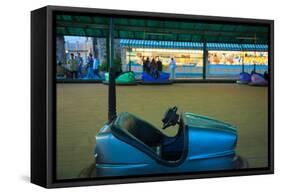 Bumper car at Monte Igueldo amusement park at dusk, San Sebastian, Guipuzcoa Province, Basque Co...-null-Framed Stretched Canvas