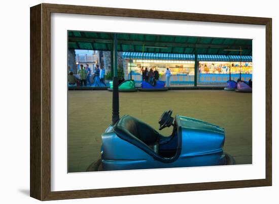 Bumper car at Monte Igueldo amusement park at dusk, San Sebastian, Guipuzcoa Province, Basque Co...-null-Framed Photographic Print