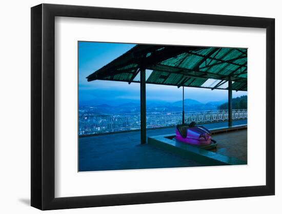 Bumper car at Monte Igueldo amusement park at dusk, San Sebastian, Guipuzcoa Province, Basque Co...-null-Framed Photographic Print