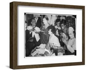 Bunch of Clowns from the Bertram Mills Circus Apply Their Make-Up in Their Dressing-Room-null-Framed Art Print