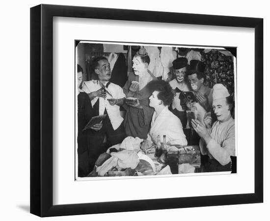 Bunch of Clowns from the Bertram Mills Circus Apply Their Make-Up in Their Dressing-Room-null-Framed Art Print