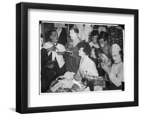 Bunch of Clowns from the Bertram Mills Circus Apply Their Make-Up in Their Dressing-Room-null-Framed Art Print