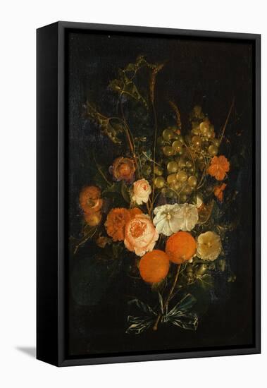 Bunch of Roses, Carnations, Oranges, Grapes, Acorns and Chestnuts-Cornelis de Heem-Framed Stretched Canvas