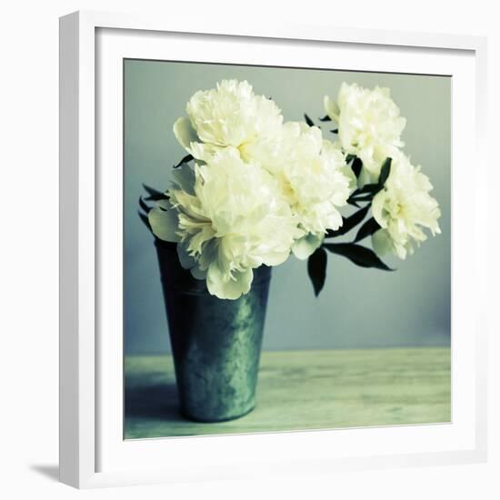 Bunch of White Peonies in Vase-Tom Quartermaine-Framed Giclee Print