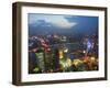Bund and the Oriental Pearl Tower Illuminated in Pudong New Area, Pudong, Shanghai, China-Kober Christian-Framed Photographic Print