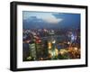 Bund and the Oriental Pearl Tower Illuminated in Pudong New Area, Pudong, Shanghai, China-Kober Christian-Framed Photographic Print