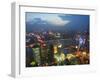 Bund and the Oriental Pearl Tower Illuminated in Pudong New Area, Pudong, Shanghai, China-Kober Christian-Framed Photographic Print