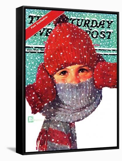 "Bundled Up," Saturday Evening Post Cover, Jan/Feb 98-Douglas Crockwell-Framed Stretched Canvas