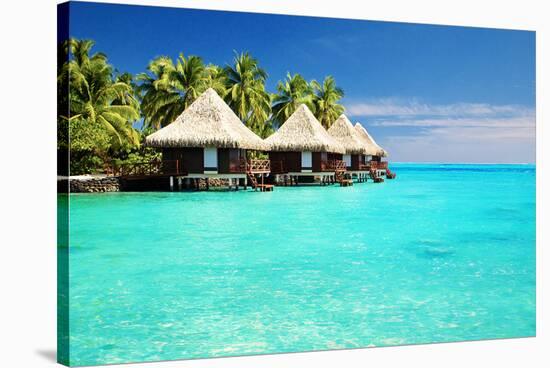 Bungalows Green Lagoon-null-Stretched Canvas