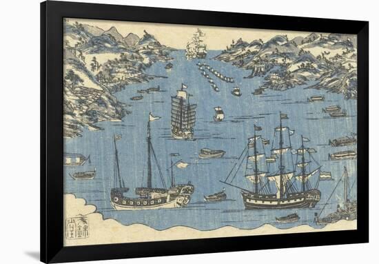 Bunkindo Print of Foreign Ships in the Port of Nagasaki, 1800-50-Japanese School-Framed Giclee Print