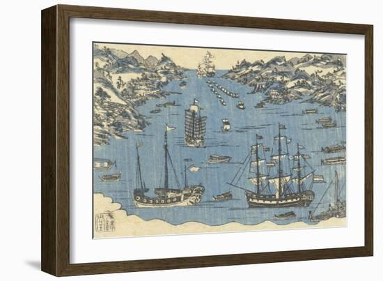 Bunkindo Print of Foreign Ships in the Port of Nagasaki, 1800-50-Japanese School-Framed Giclee Print