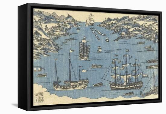 Bunkindo Print of Foreign Ships in the Port of Nagasaki, 1800-50-Japanese School-Framed Stretched Canvas