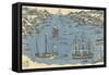 Bunkindo Print of Foreign Ships in the Port of Nagasaki, 1800-50-Japanese School-Framed Stretched Canvas