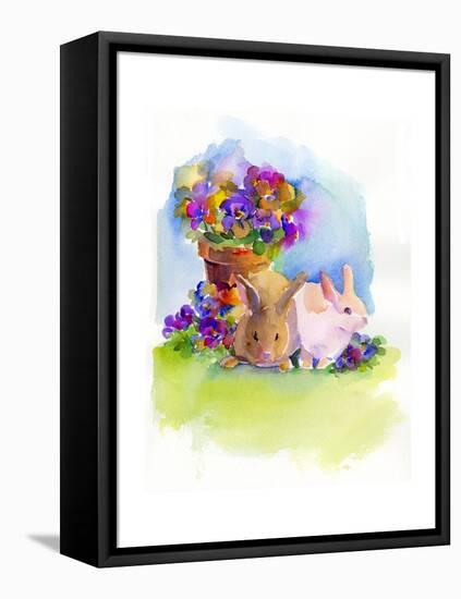 Bunnies with Pansies, 2014-John Keeling-Framed Stretched Canvas