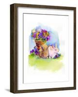 Bunnies with Pansies, 2014-John Keeling-Framed Giclee Print