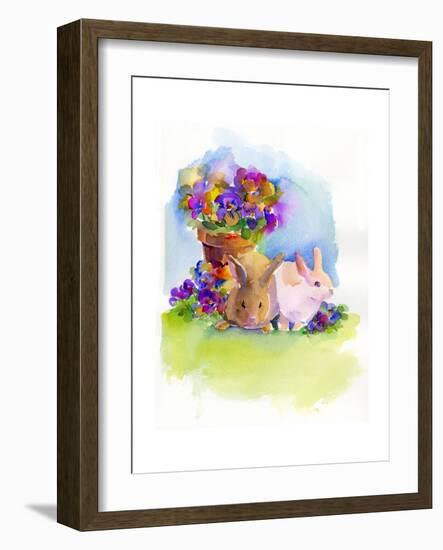 Bunnies with Pansies, 2014-John Keeling-Framed Giclee Print