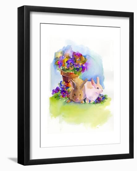 Bunnies with Pansies, 2014-John Keeling-Framed Giclee Print