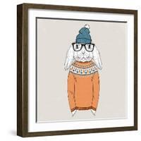 Bunny Dressed up in Pullover-Olga_Angelloz-Framed Art Print