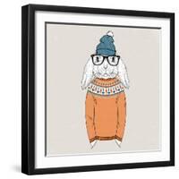 Bunny Dressed up in Pullover-Olga_Angelloz-Framed Art Print