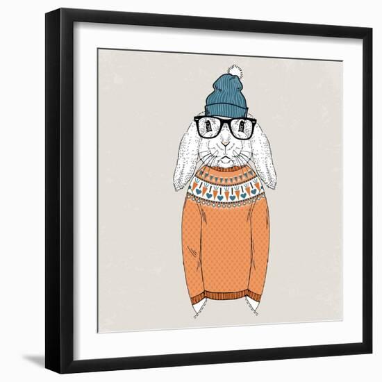 Bunny Dressed up in Pullover-Olga_Angelloz-Framed Art Print